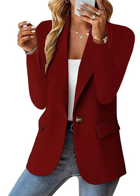 Women's Oversized Blazer Jacket Business Suit Coat Lapel Long Sleeve Solid Button Casual Elegant Coat Trendy Loose Suit Outwear