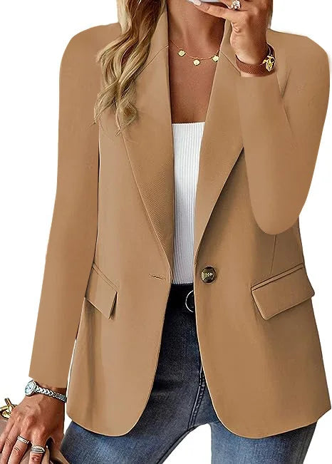Women's Oversized Blazer Jacket Business Suit Coat Lapel Long Sleeve Solid Button Casual Elegant Coat Trendy Loose Suit Outwear