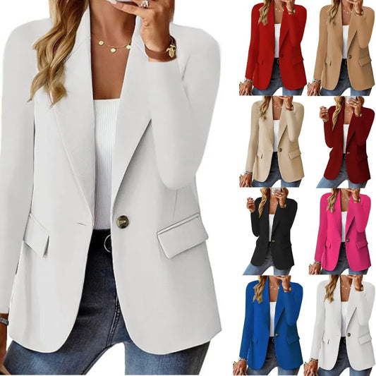Women's Oversized Blazer Jacket Business Suit Coat Lapel Long Sleeve Solid Button Casual Elegant Coat Trendy Loose Suit Outwear