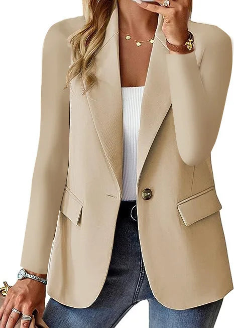 Women's Oversized Blazer Jacket Business Suit Coat Lapel Long Sleeve Solid Button Casual Elegant Coat Trendy Loose Suit Outwear