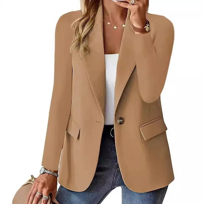 Women's Oversized Blazer Jacket Business Suit Coat Lapel Long Sleeve Solid Button Casual Elegant Coat Trendy Loose Suit Outwear